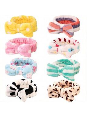 Bow Headband Coral Velvet Spa Makeup Skincare Shower Soft Stretch Band